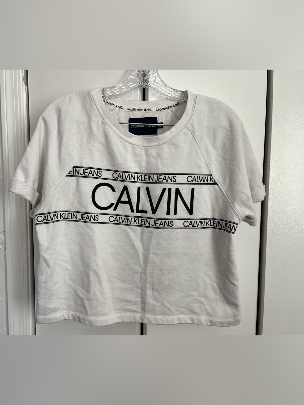 Calvin Klein Jeans White Tee with Black Logo Tape